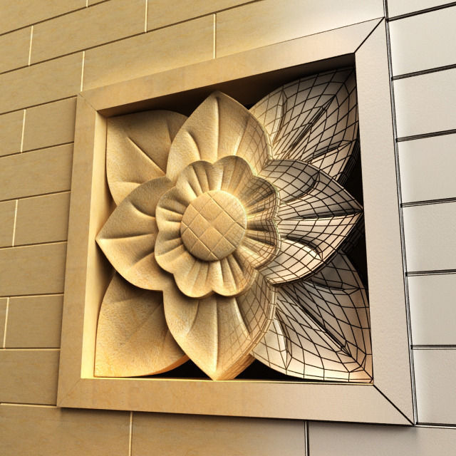 Carving wooden flower 3D model_3