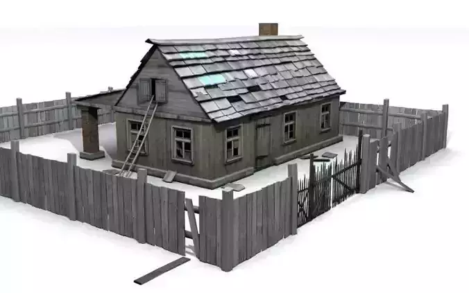 House wooden with fence