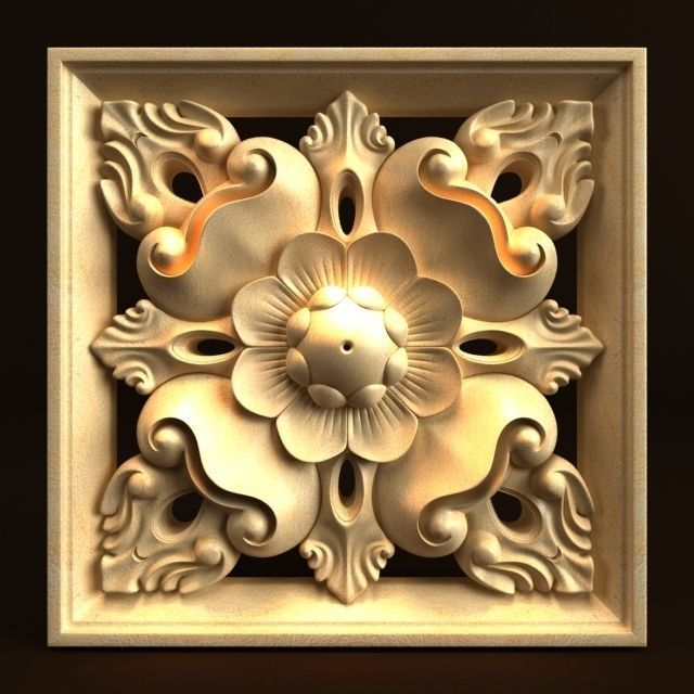 Carving ornate flower carved into wooden frame 3D model_2