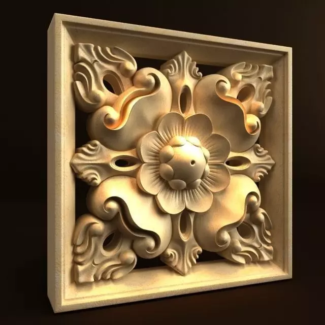 Carving ornate flower carved into wooden frame 3D model_0