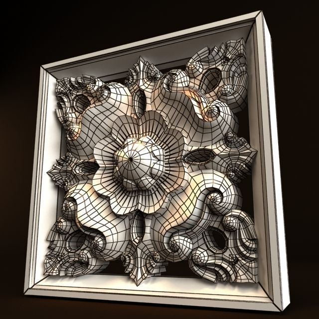 Carving ornate flower carved into wooden frame 3D model_1