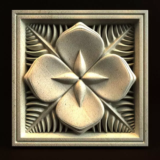 Carving flower in shape of square 3D model_0