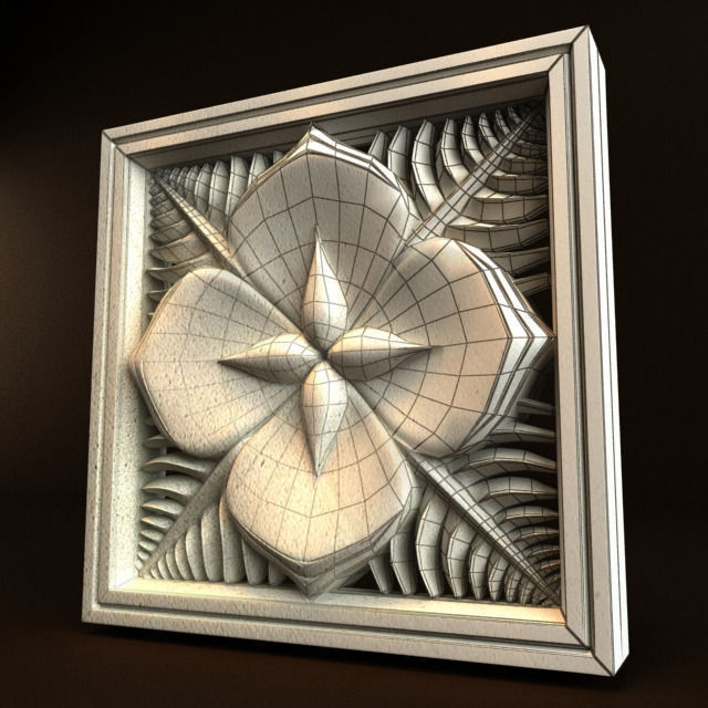 Carving flower in shape of square 3D model_2