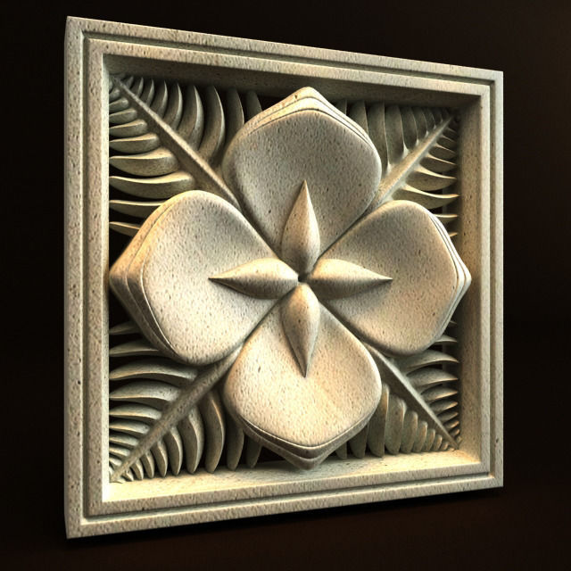 Carving flower in shape of square 3D model_3