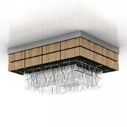 Lamp ceiling light with wooden frame and clear crystals 3D model_0