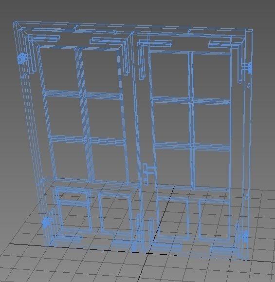 Door 3 Double French Wood Low-poly 3D model_1