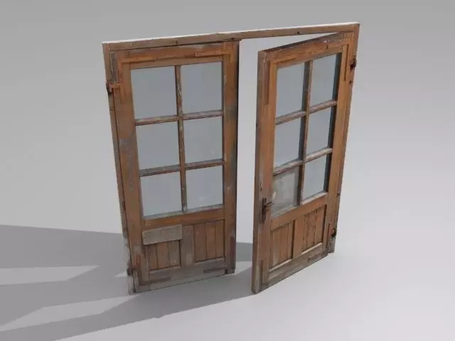 Door 3 Double French Wood Low-poly 3D model_0