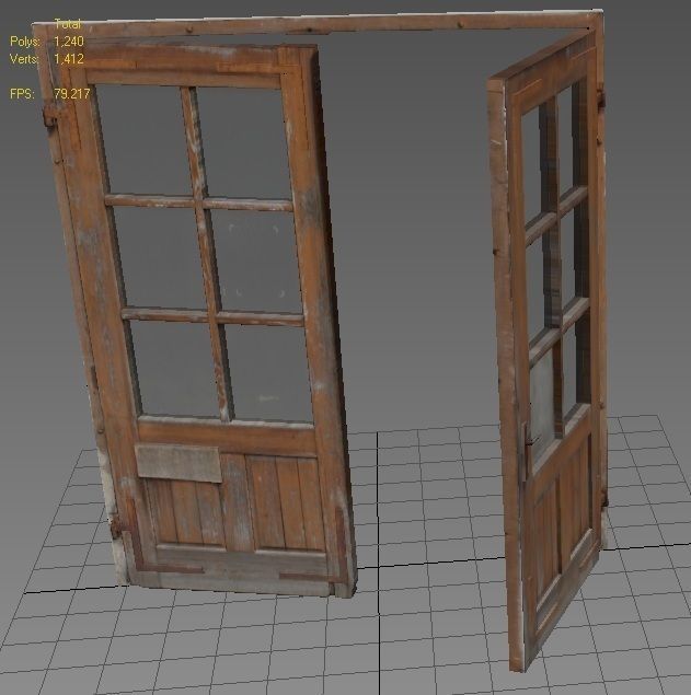 Door 3 Double French Wood Low-poly 3D model_3