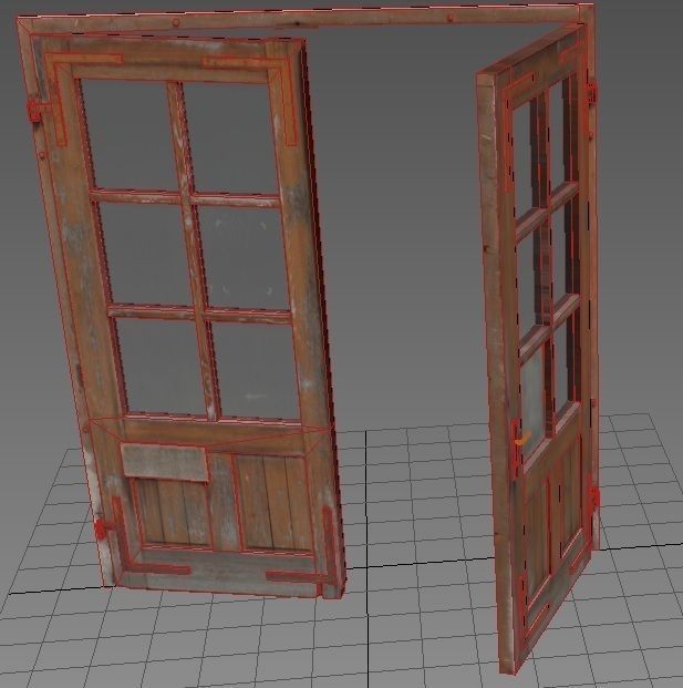 Door 3 Double French Wood Low-poly 3D model_4
