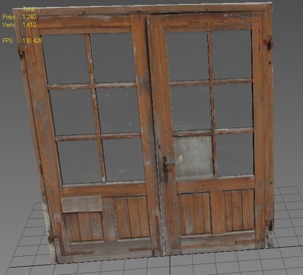 Door 3 Double French Wood Low-poly 3D model_2