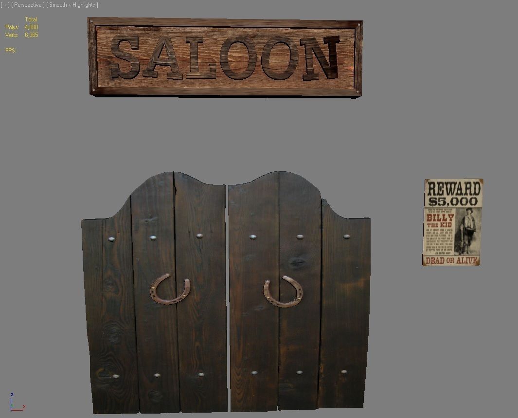 Door 28 with Saloon sign and wanted poster Low-poly 3D model_4