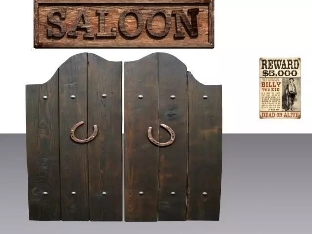 Door 28 with Saloon sign and wanted poster Low-poly 3D model_0