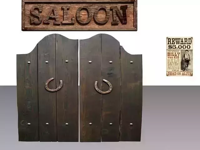 Door 28 with Saloon sign and wanted poster Low-poly 3D model