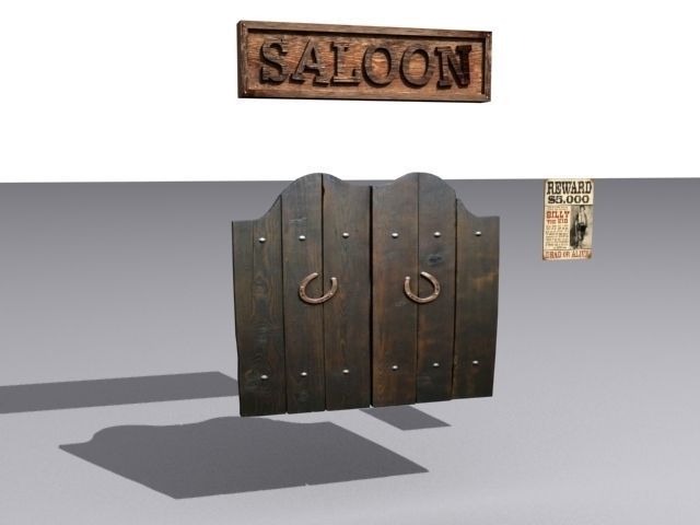 Door 28 with Saloon sign and wanted poster Low-poly 3D model_1
