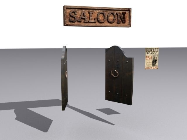 Door 28 with Saloon sign and wanted poster Low-poly 3D model_2