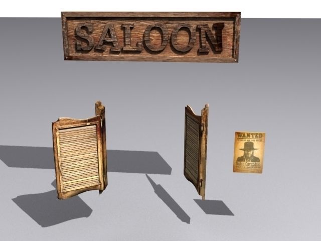 Door 29 with saloon sign and wanted poster Low-poly 3D model_2