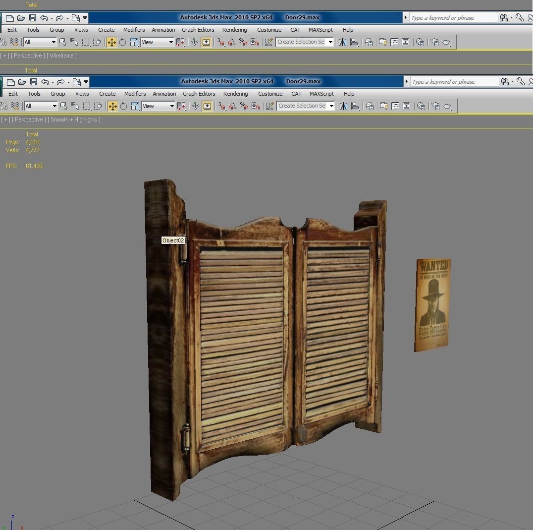 Door 29 with saloon sign and wanted poster Low-poly 3D model_4