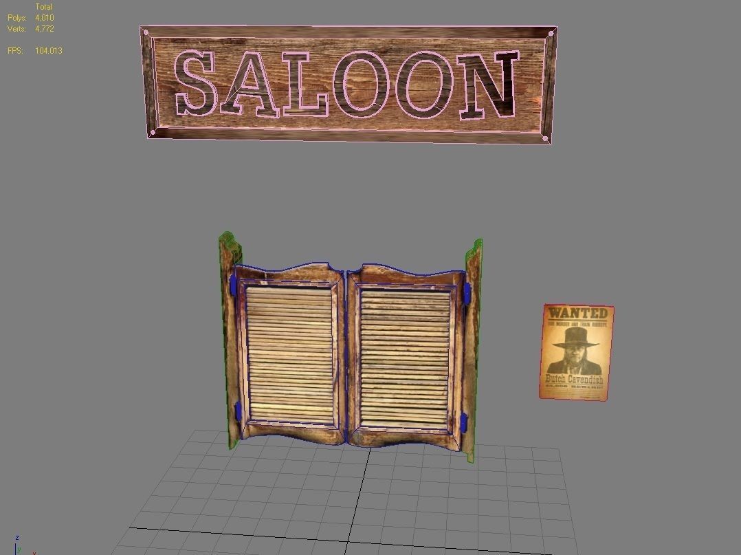 Door 29 with saloon sign and wanted poster Low-poly 3D model_3
