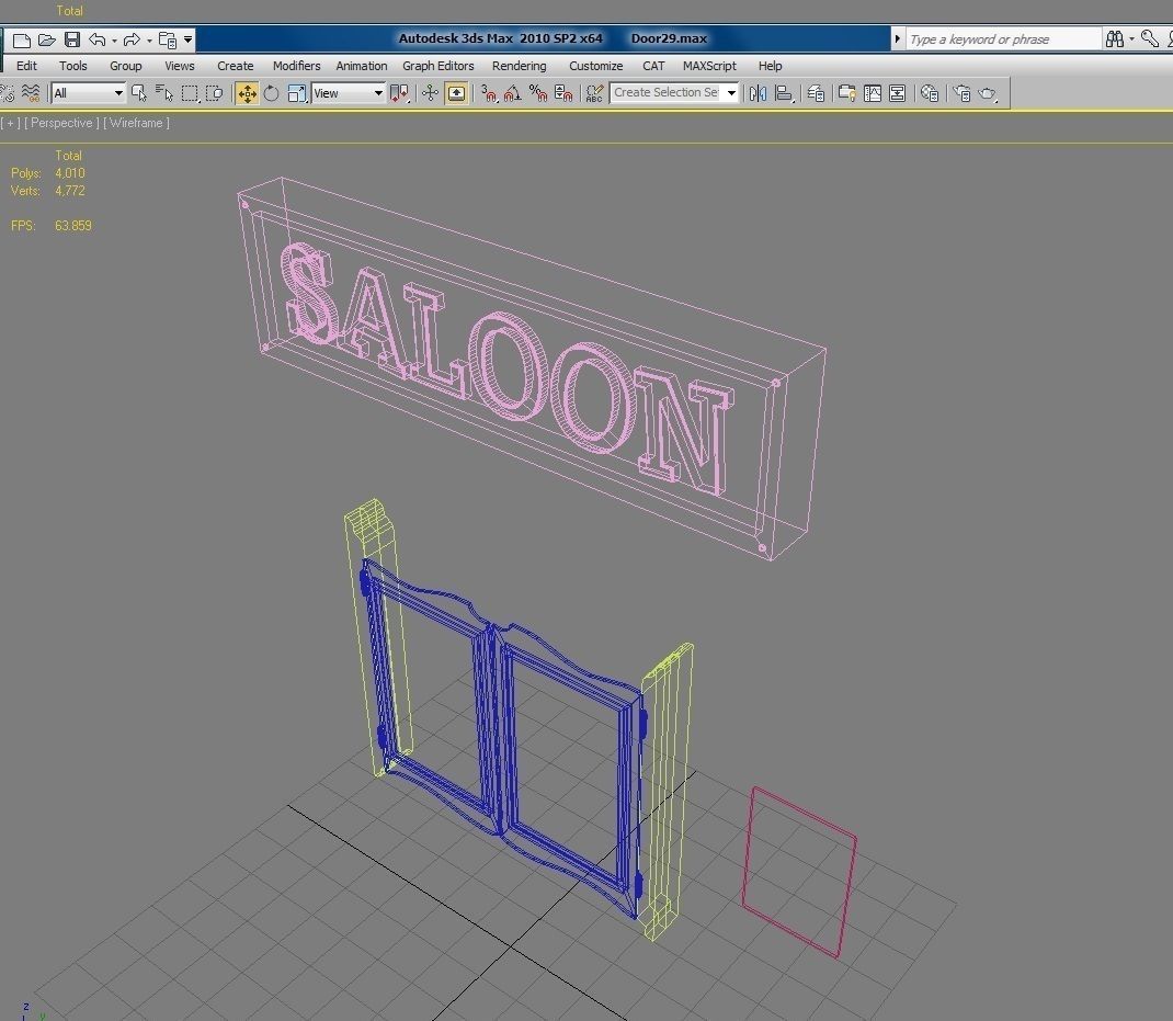 Door 29 with saloon sign and wanted poster Low-poly 3D model_5