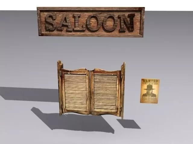 Door 29 with saloon sign and wanted poster Low-poly 3D model_0