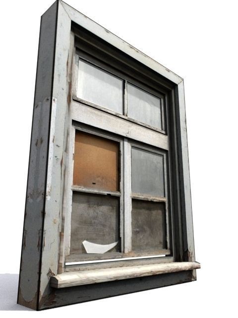 Window 6 wooden Low-poly 3D model_2