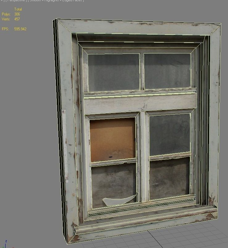 Window 6 wooden Low-poly 3D model_4
