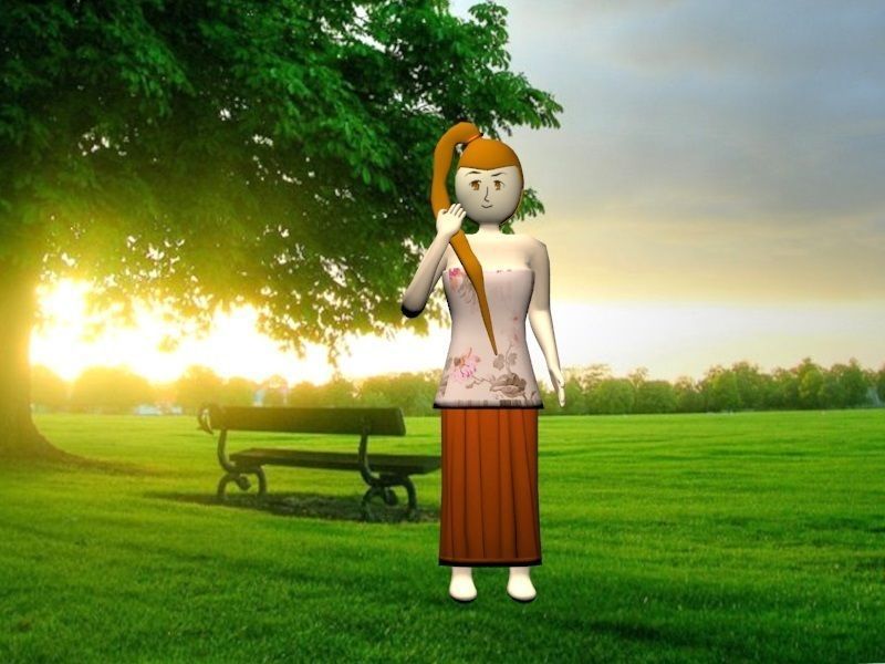 Girl in park with bench Free low-poly 3D model_2