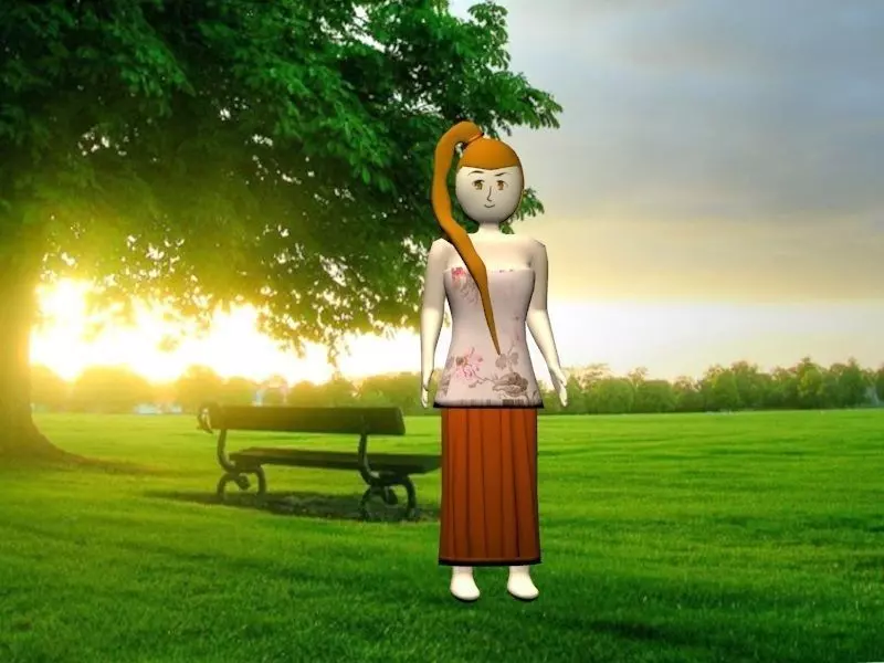Girl in park with bench Free low-poly 3D model_0