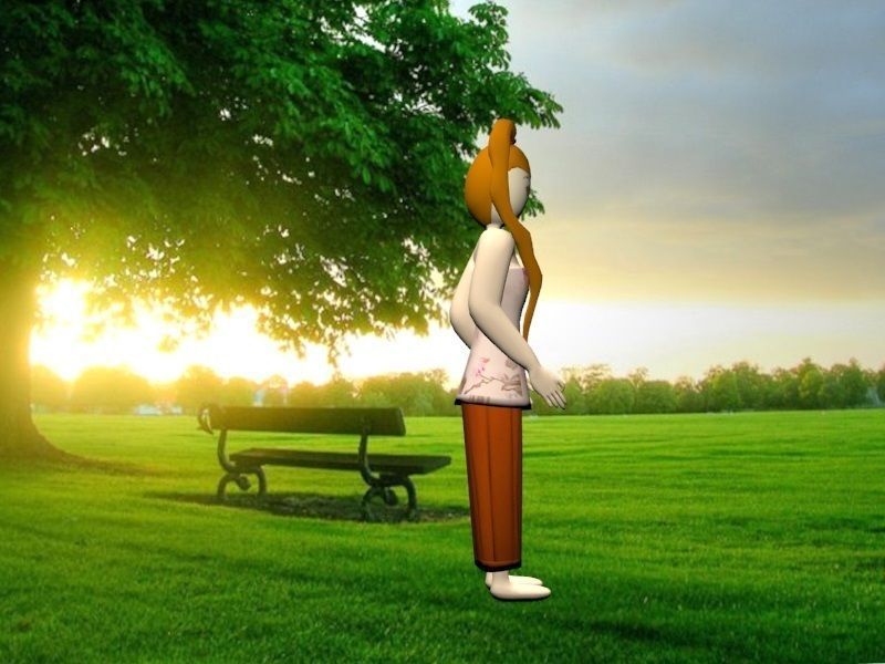 Girl in park with bench Free low-poly 3D model_1