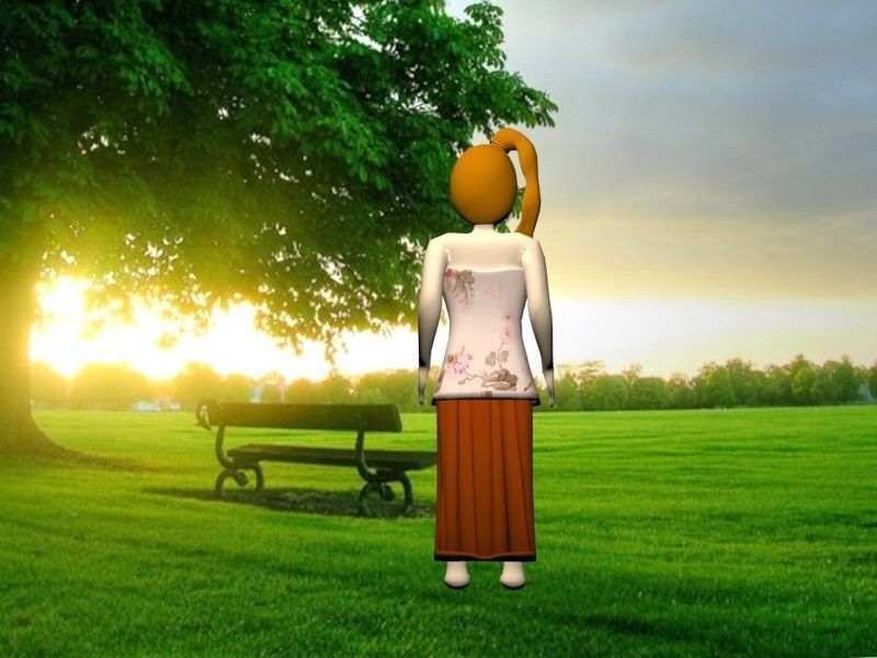 Girl in park with bench Free low-poly 3D model_3
