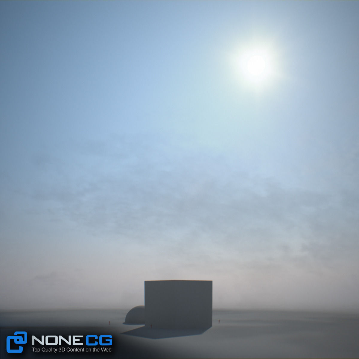 3D Environment building with sun setting behind it 3D model_3