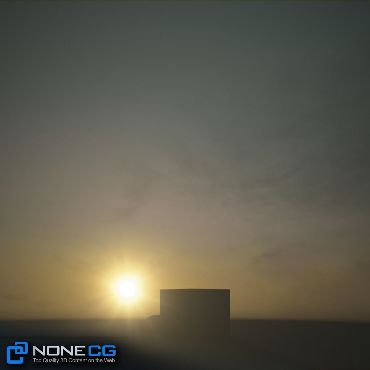 3D Environment building with sun setting behind it 3D model_2