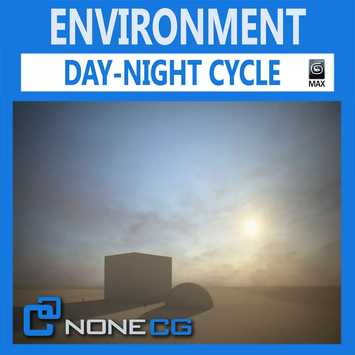 3D Environment building with sun setting behind it 3D model_0