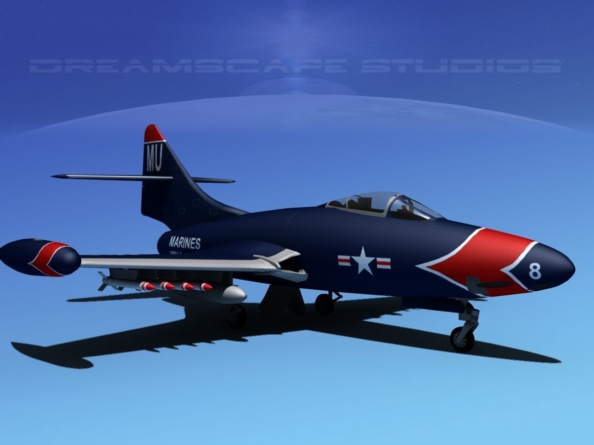 Grumman F9F-5 Panther USMC V01 3D model_2