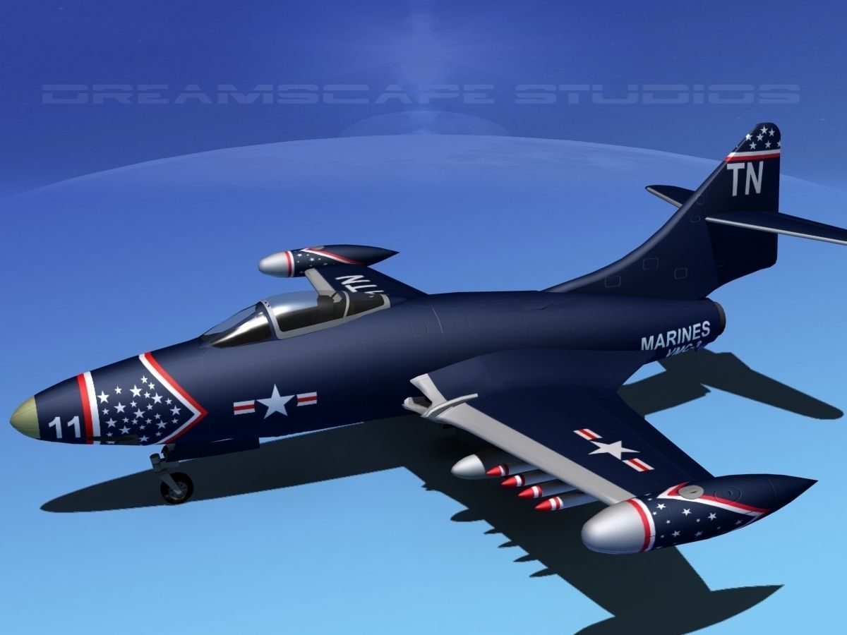 Grumman F9F-5 Panther USMC V02 3D model_9