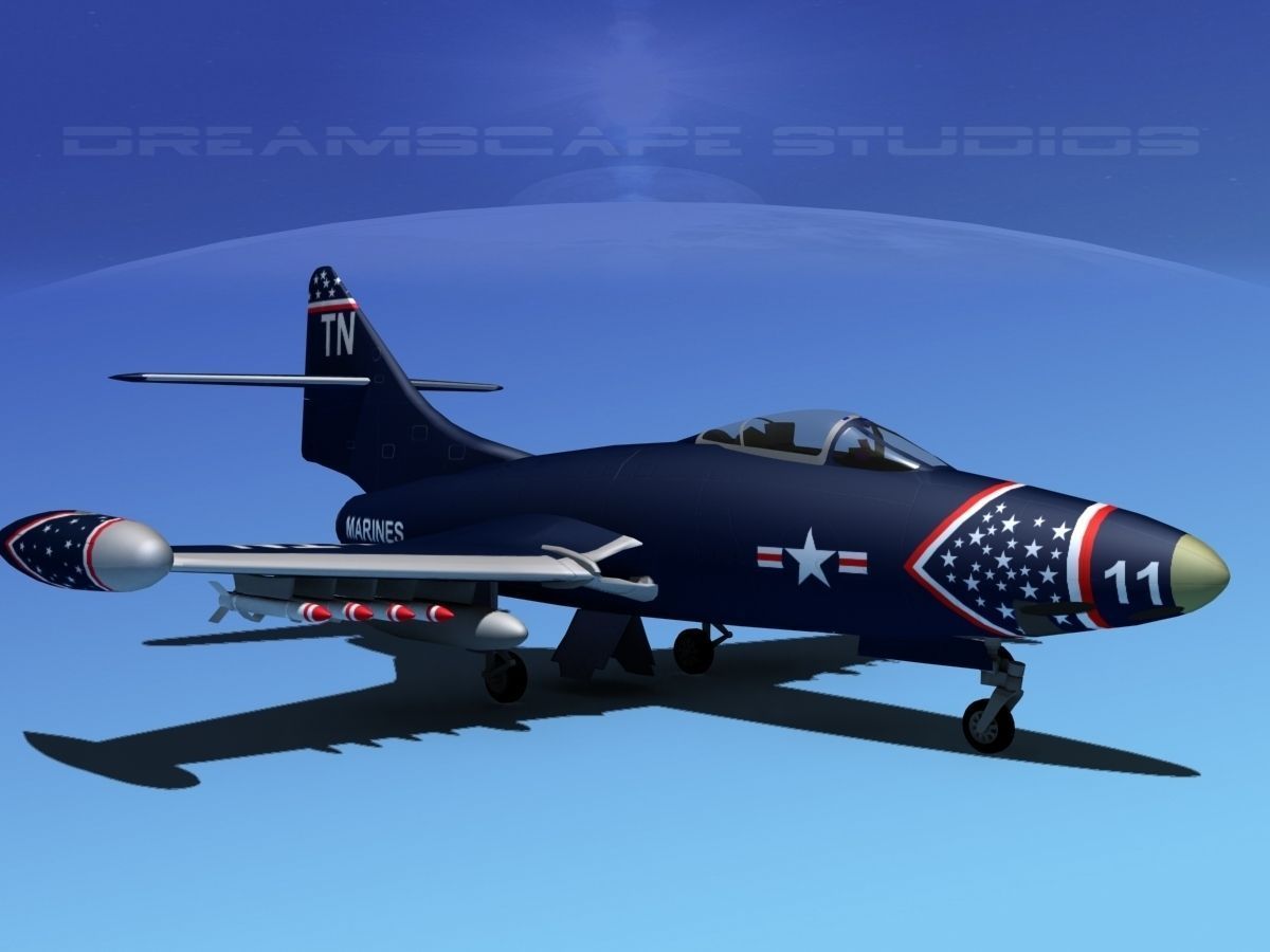 Grumman F9F-5 Panther USMC V02 3D model_2