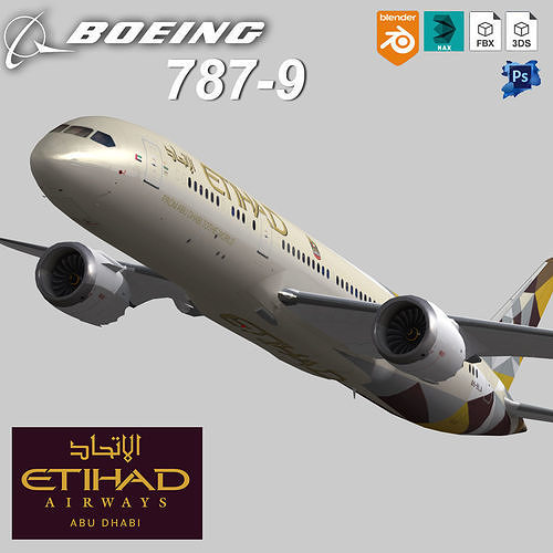 Boeing 787-9 Etihad airways livery Low-poly 3D model