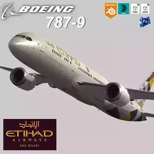 Boeing 787-9 Etihad airways livery Low-poly 3D model