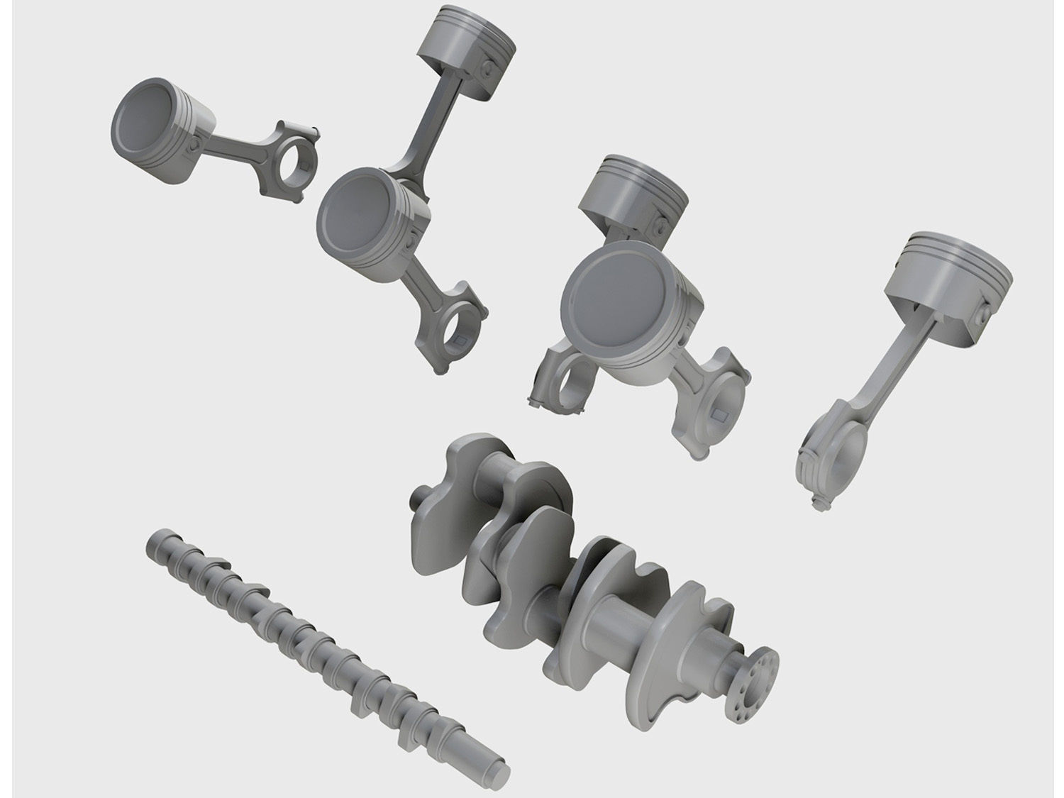 Crankshaft with pistons Free 3D model_4