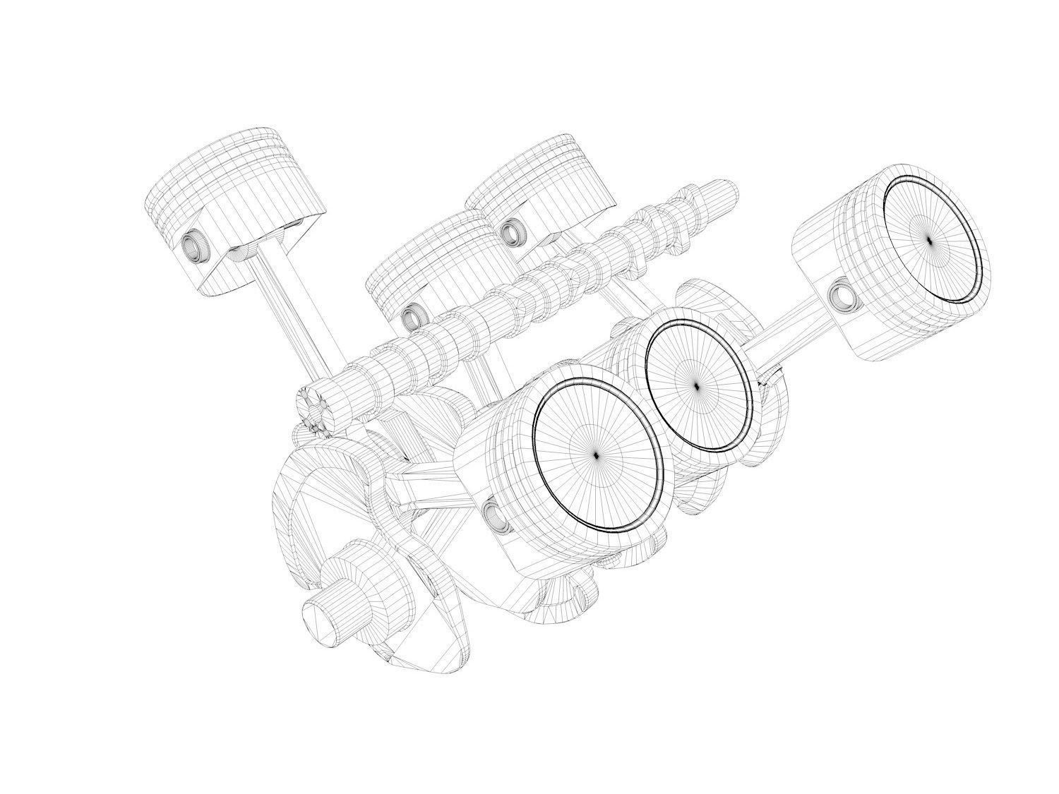 Crankshaft with pistons Free 3D model_5