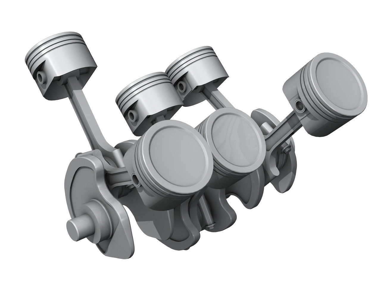 Crankshaft with pistons free 3D Model .obj .3ds .c4d .lwo .lw .lws