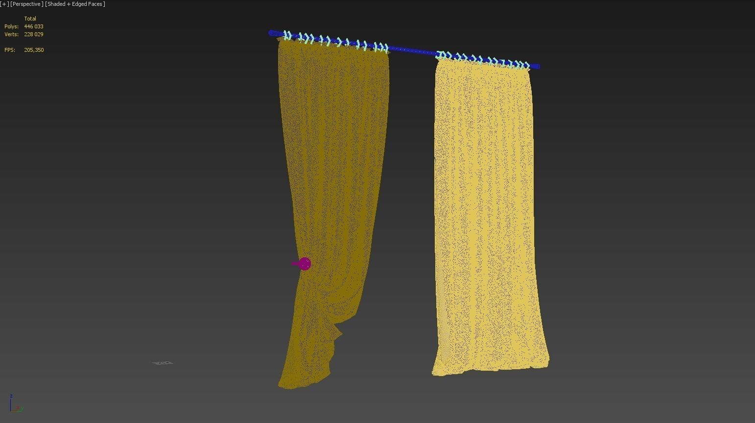 Curtains pair of hanging on rod 3D model_4