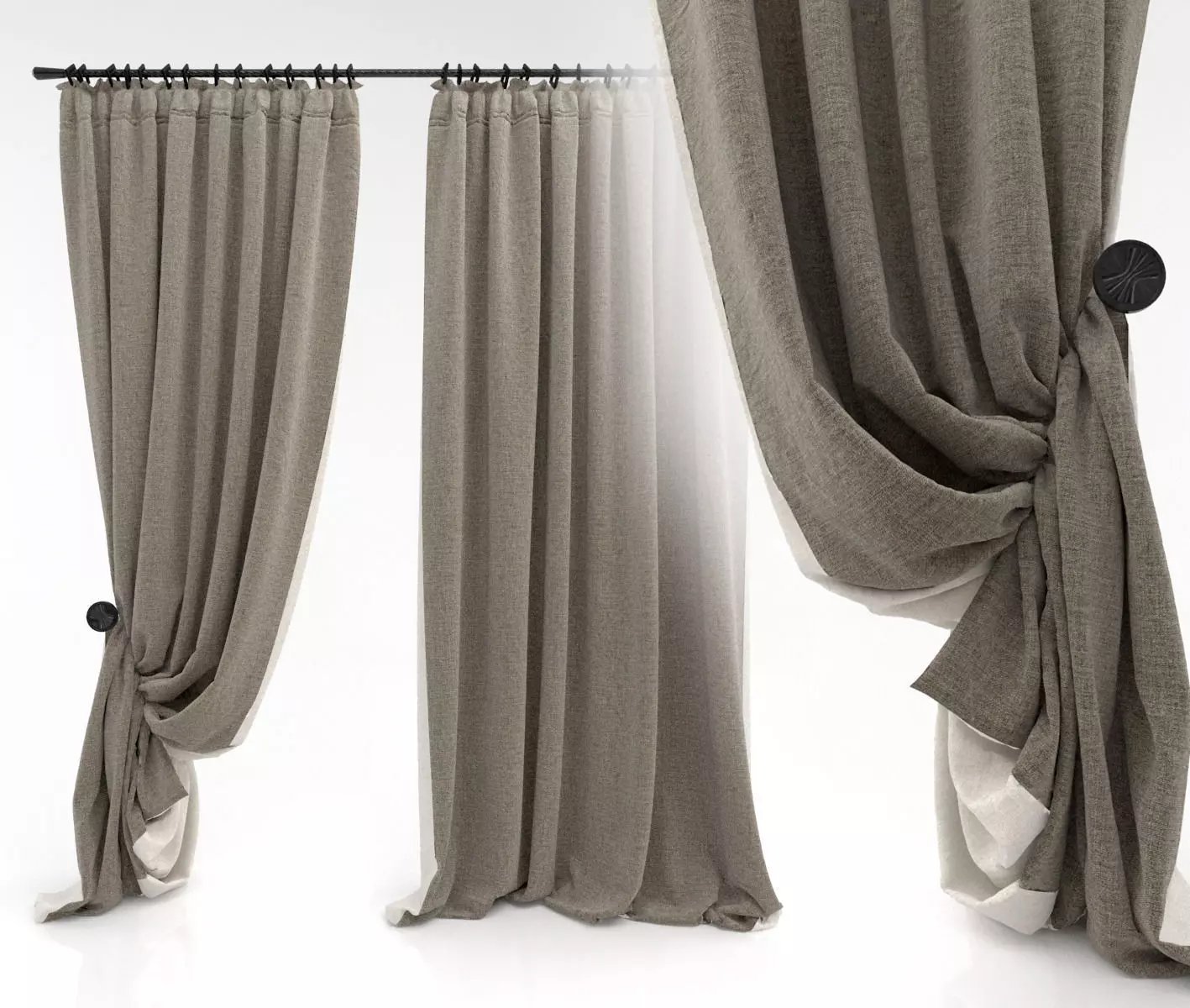 Curtains pair of hanging on rod 3D model_0