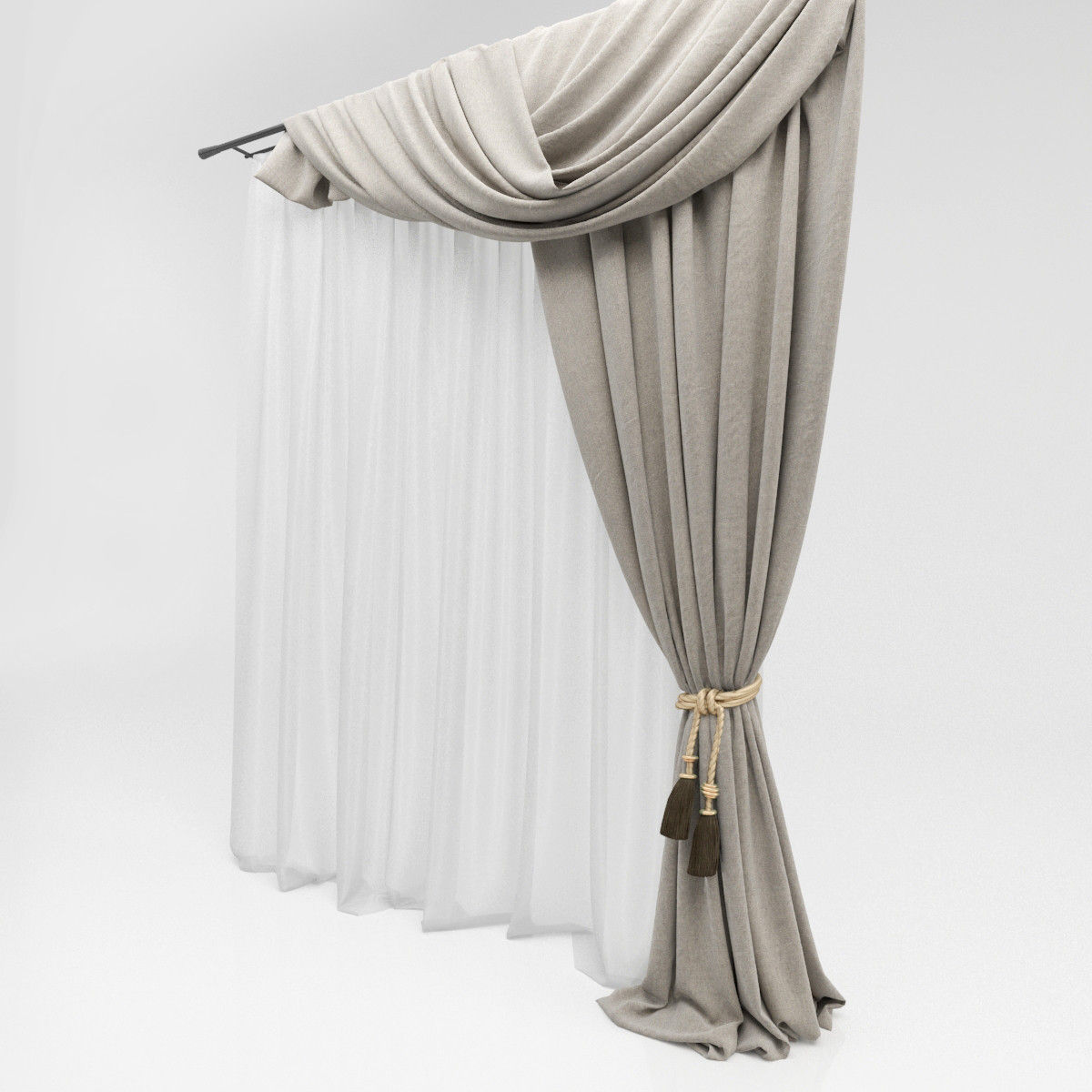 Curtains curtain with tassels 3D model_1