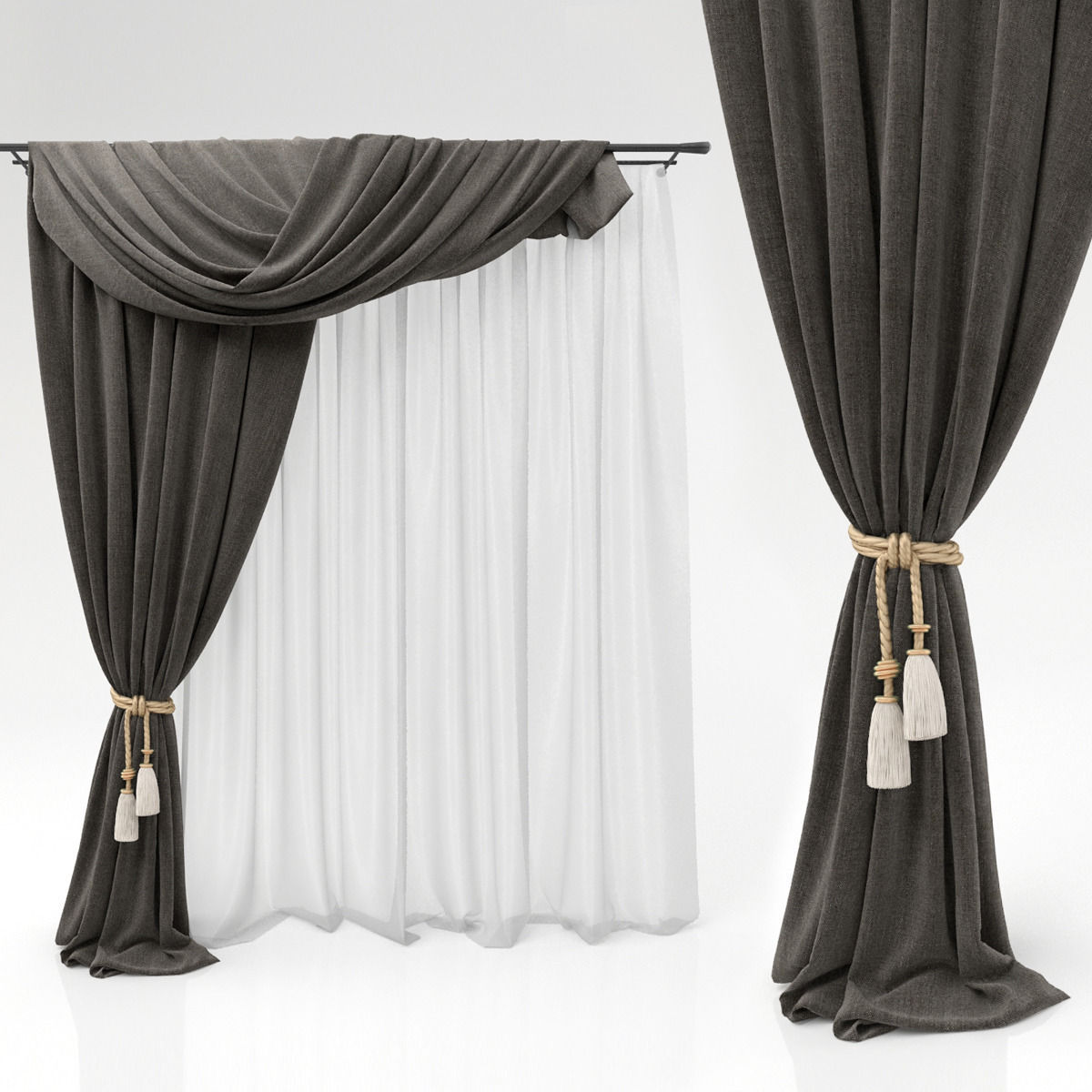 Curtains curtain with tassels 3D model_2