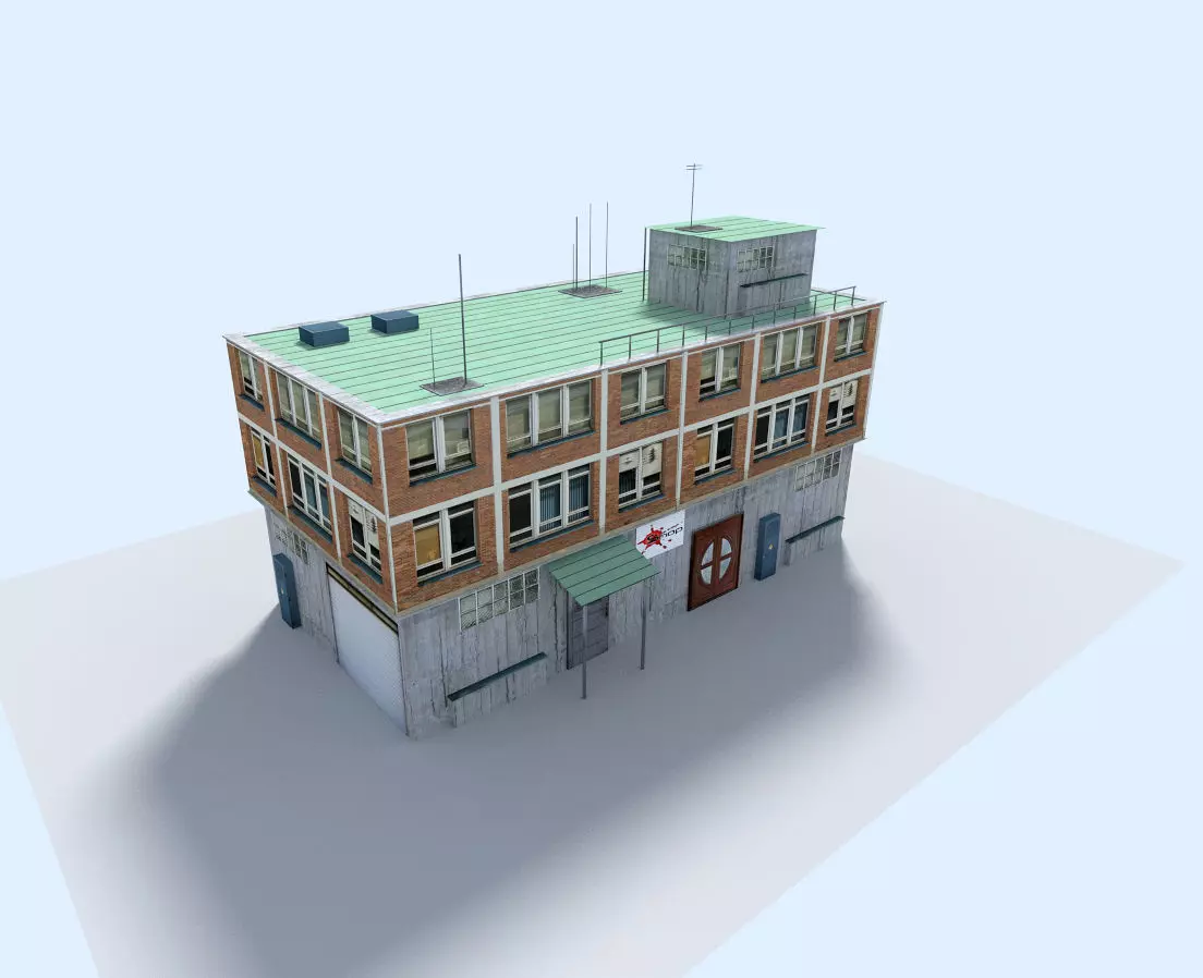 Building with roof Low-poly 3D model_0
