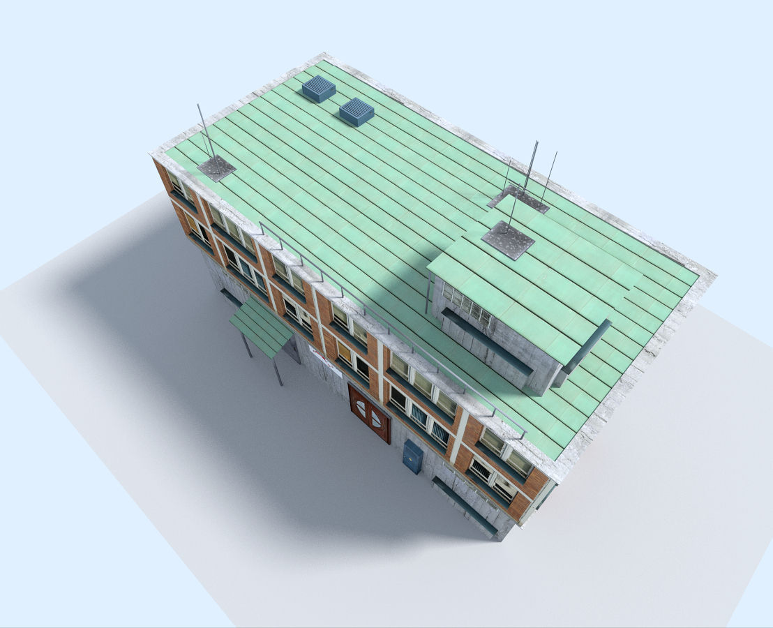 Building with roof Low-poly 3D model_1