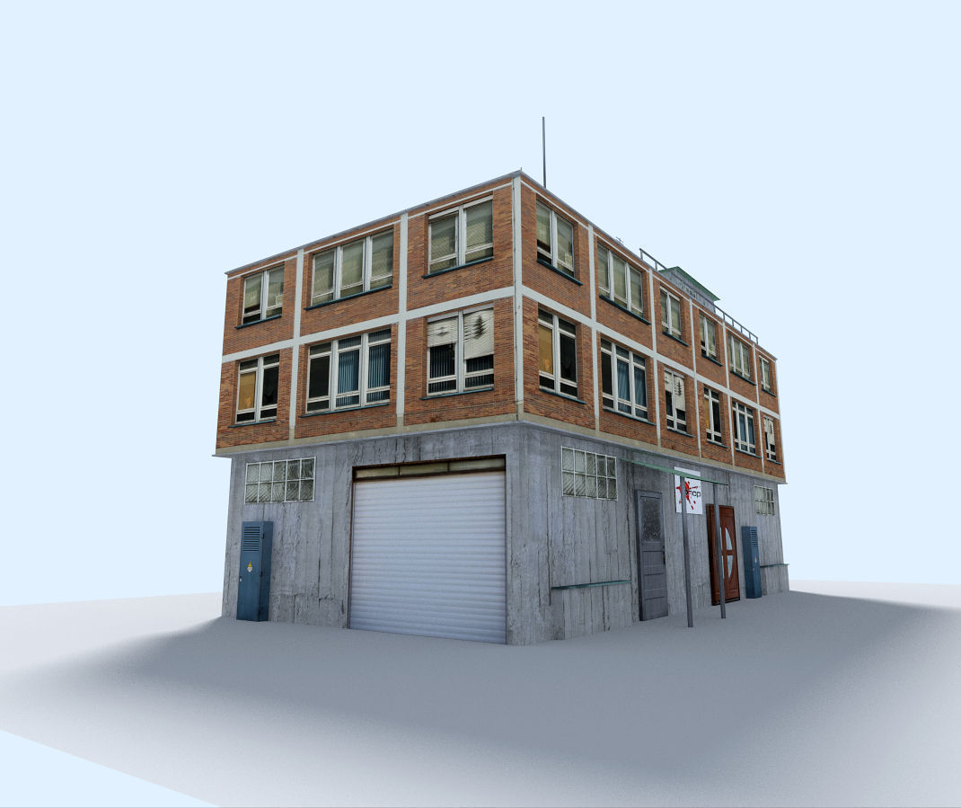Building with roof Low-poly 3D model_6