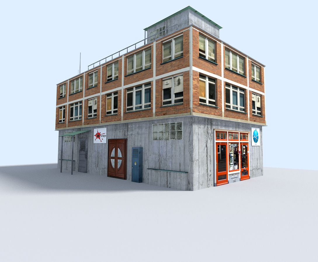 Building with roof Low-poly 3D model_7