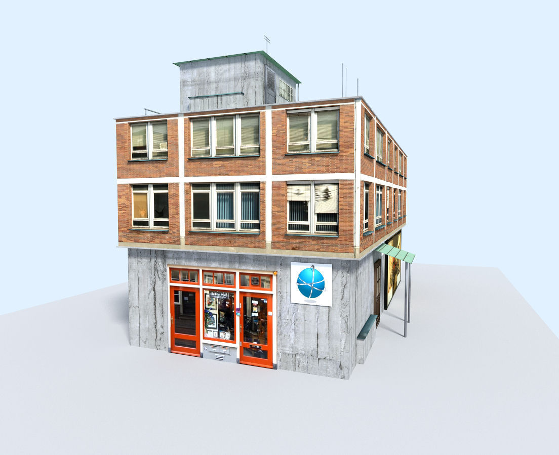 Building with roof Low-poly 3D model_2